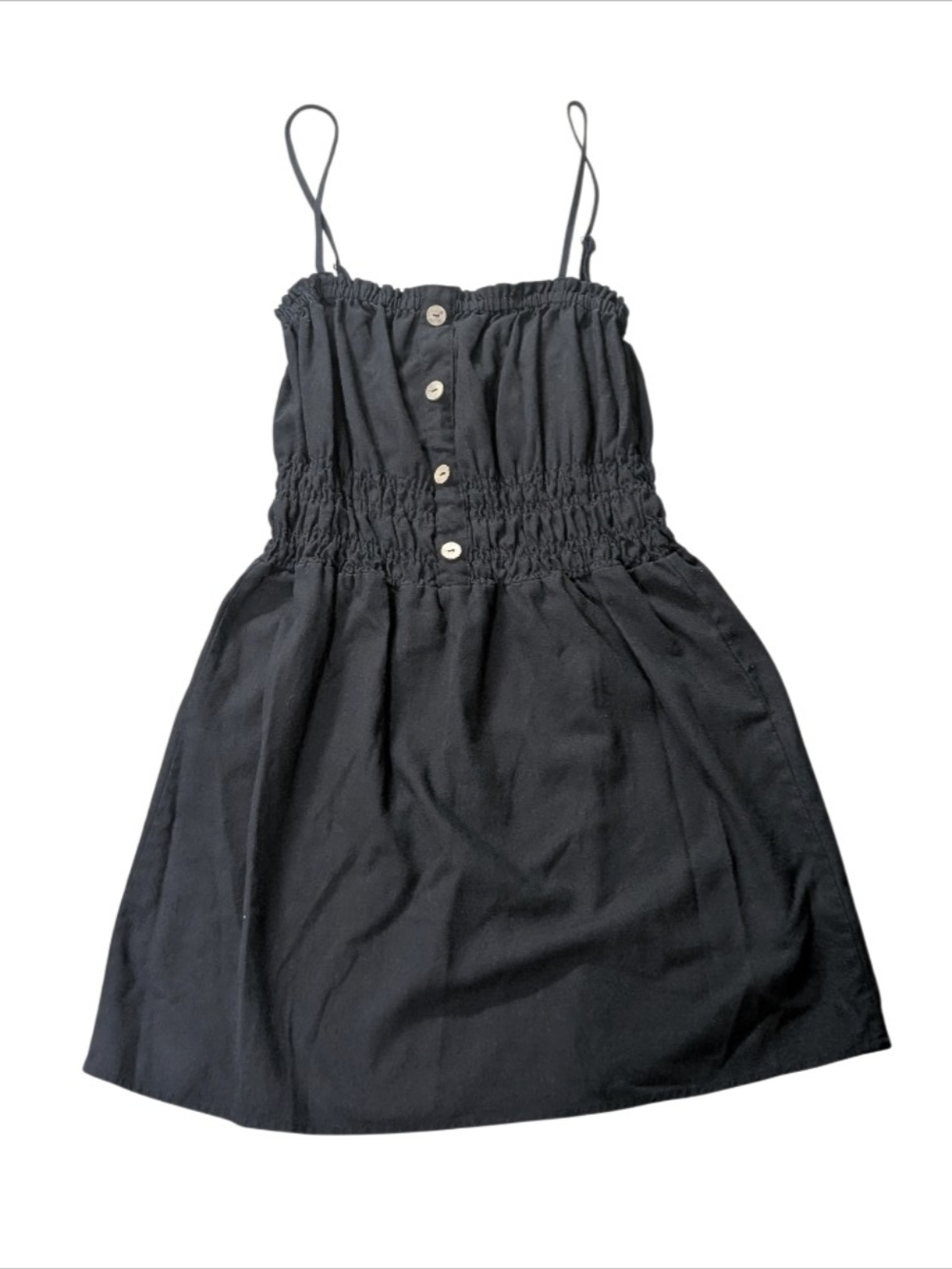 Cisono Los Angeles Smocked Button-Front Mini Dress Black Medium